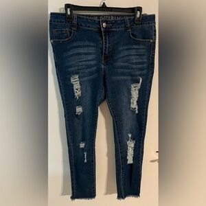 Dark Blue Distressed Women's Skinny Jeans